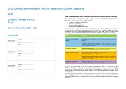 2016 Annual Implementation Plan: for Improving Student Outcomes 1002 Guide to developing the Annual Implementation Plan: for Improving Student Outcomes Sunbury Primary School 2016