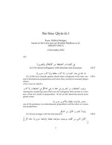 Ibn Sina: Qiy¯as iii.1 Trans. Wilfrid Hodges, based on the Cairo text ed. Ibrahim Madkour et al. (DRAFT ONLY) 4 November