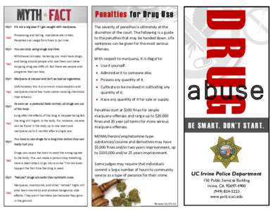 Myth It’s not a big deal if I get caught with marijuana. Fact Possessing and selling marijuana are crimes. Penalties can range from fines to jail time.