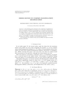 MATHEMATICS OF COMPUTATION Volume 00, Number 0, Pages 000–000 SXXERROR BOUNDS ON COMPLEX FLOATING-POINT MULTIPLICATION
