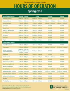 Sacramento State Campus Eateries  HOURS OF OPERATION SpringNorth Campus Eateries