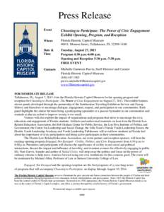 Press Release Event Choosing to Participate: The Power of Civic Engagement Exhibit Opening, Program, and Reception