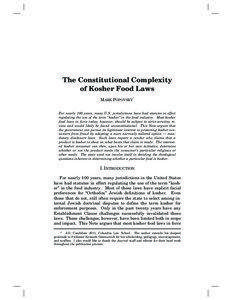 The Constitutional Complexity of Kosher Food Laws MARK POPOVSKY*
