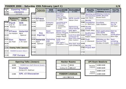 FOSDEM 2006 – Saturday 25th February (part 1) 10:00 ▼ 13:00  Opening Talks