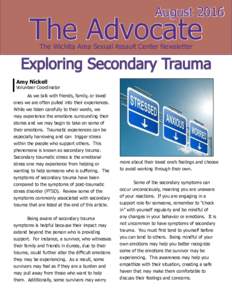 AugustThe Advocate The Wichita Area Sexual Assault Center Newsletter  Exploring Secondary Trauma