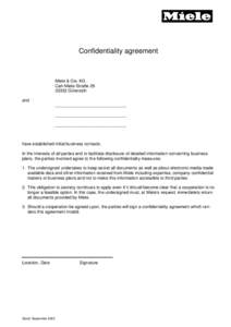 Confidentiality agreement  Miele & Cie. KG Carl-Miele-StraßeGütersloh and