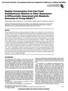 The Journal of Nutrition. First published ahead of print September 23, 2009 as doi: [removed]jn[removed]The Journal of Nutrition Nutritional Epidemiology Regular Consumption from Fast Food Establishments Relative to O
