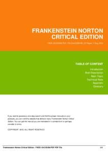 FRANKENSTEIN NORTON CRITICAL EDITION FNCE-18-COUS6-PDF | File Size 2,000 KB | 37 Pages | 7 Aug, 2016 TABLE OF CONTENT Introduction