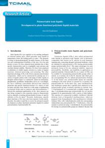 No.159  Research Article Polymerizable ionic liquids: Development to photo functional poly(ionic liquid) materials Jun-ichi Kadokawa
