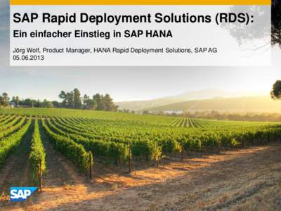 SAP Rapid Deployment Solutions (RDS): Ein einfacher Einstieg in SAP HANA Jörg Wolf, Product Manager, HANA Rapid Deployment Solutions, SAP AG  RDS: