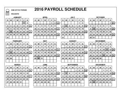 2016 PAYROLL SCHEDULE  END OF PAY PERIOD HOLIDAYS  JANUARY