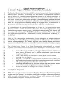 Canadian Maritime Law Association Response to NTA Report Pathways -Marine Transportation Draft September 11, 