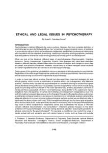 ETHICAL AND LEGAL ISSUES IN PSYCHOTHERAPY 1 2  Ajit Avasthi , Sandeep Grover
