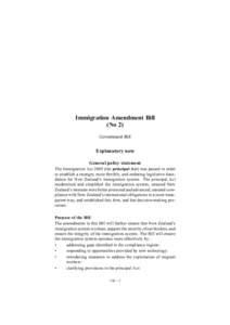 Immigration Amendment Bill (No 2) Government Bill Explanatory note General policy statement