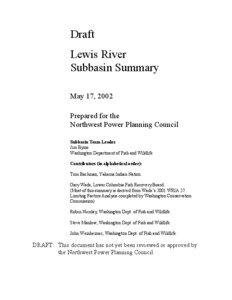 Draft Lewis River Subbasin Summary