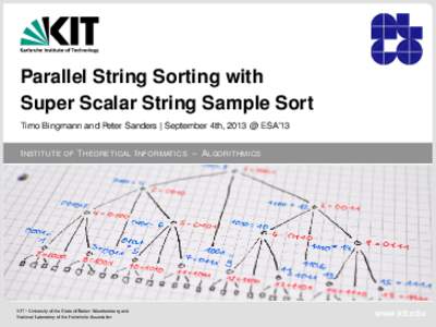 Parallel String Sorting with Super Scalar String Sample Sort Timo Bingmann and Peter Sanders | September 4th, 2013 @ ESA’13 I NSTITUTE  OF