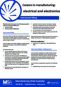 Careers in manufacturing: electrical and electronics Instrument fitting This information sheet covers the following occupations within the instrument fitting area: •	 Instrument fitter