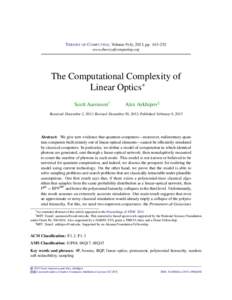 The Computational Complexity of Linear Optics