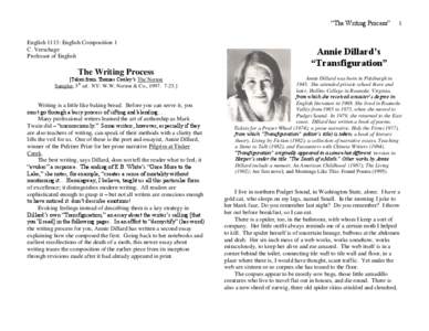 ―The Writing Process‖ English 1113: English Composition 1 C. Verschage Professor of English  The Writing Process