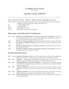 CURRICULUM VITÆ (as ofChristine Lætitia LISETTI  Title: Associate Professor - Director, Affective Social Computing Laboratory