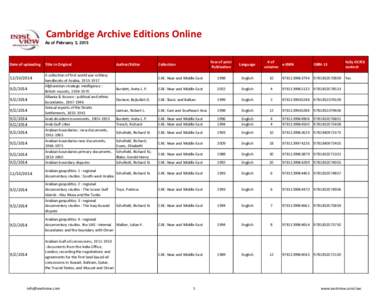 Cambridge Archive Editions Online As of February 3, 2015 Date of uploading[removed]