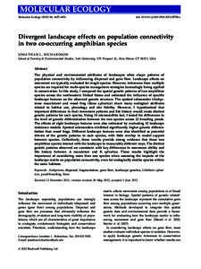 Molecular Ecology, 4437–4451  doi: j.1365-294Xx Divergent landscape effects on population connectivity in two co-occurring amphibian species