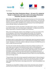 Press Release  The Global Clean Water Desalination Alliance – H20 minus CO2, initiated by Masdar in collaboration with France and the International Desalination Association, launches in Paris during COP21 Paris, France