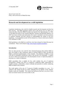 Special Report - Research and development tax credit legislation
