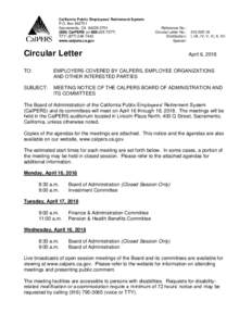 Circular Letter NoMeeting Notice of the CalPERS Board of Administration and Its Committee