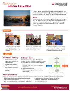 Pathways to  General Education A vibrant, flexible, and innovative general education program, that provides a coherent and meaningful learning experience and allows students to integrate the learning for use throughout t