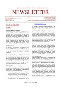 AUSTRALASIAN SOCIETY FOR HISTORICAL ARCHAEOLOGY INC.  NEWSLETTER Volume[removed]Print Post Regulations No: PP24359[removed]ISSN[removed]