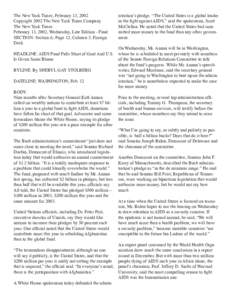 The New York Times, February 13, 2002 Copyright 2002 The New York Times Company The New York Times February 13, 2002, Wednesday, Late Edition - Final SECTION: Section A; Page 12; Column 3; Foreign Desk