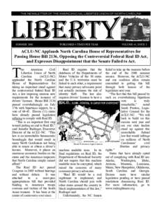 THE NEWSLETTER OF THE AMERICAN CIVIL LIBERTIES UNION OF NORTH CAROLINA  SUMMER 2008 PUBLISHED 4 TIMES PER YEAR