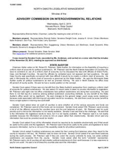 [removed]NORTH DAKOTA LEGISLATIVE MANAGEMENT Minutes of the  ADVISORY COMMISSION ON INTERGOVERNMENTAL RELATIONS