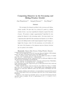 Computing Diameter in the Streaming and Sliding-Window Models1 Joan Feigenbaum2 5