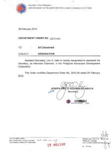 Republic of the Philippines DEPARTMENT OF TRANSPORTATION AND COMMUNICATIONS  26 February 2015