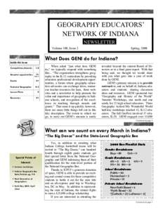 GEOGRAPHY EDUCATORS’ NETWORK OF INDIANA NEWSLETTER Volume 109, Issue 2  Spring, 2009