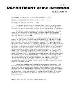 / 23 7  DEPARTMENT 01 the INTERIOR news release  For Releast at 2 p.m. M.D.T., Saturday, September 6, 1969