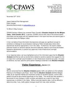 Microsoft Word - CPAWS Northern Alberta - Response to Maligne Valley Situation Analysis Nov