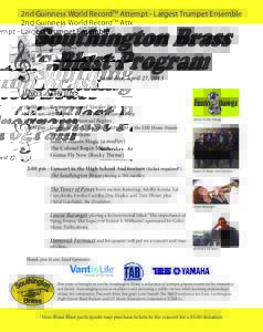 2nd Guinness World RecordTM Attempt - Largest Trumpet Ensemble  Southington Brass Blast Program Saturday, April 27, 2013