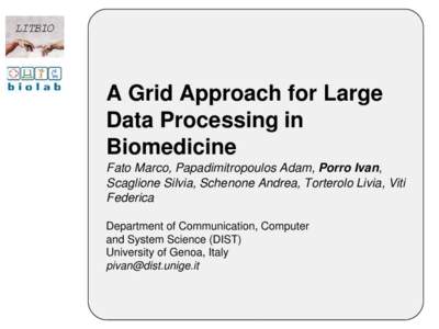 A Grid Approach for Large  Data Processing in  Biomedicine Fato Marco, Papadimitropoulos Adam, Porro Ivan,  Scaglione Silvia, Schenone Andrea, Torterolo Livia, Viti 