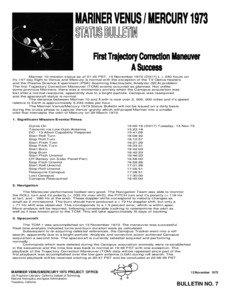 MARINER VENUS / MERCURY 1973 STATUS BULLETIN First Trajectory Correction Maneuver
