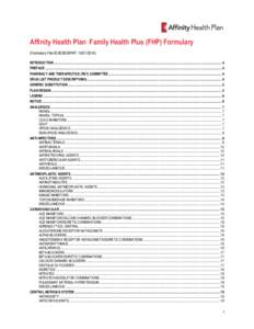 Affinity Health Plan Family Health Plus (FHP) Formulary (Formulary File ID #23830FHP, [removed]INTRODUCTION..............................................................................................................