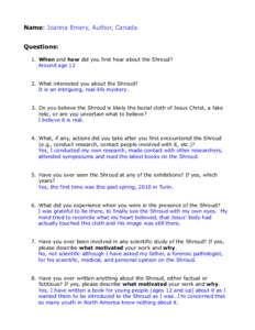Joanna Emery Personal Reflection Questionnaire