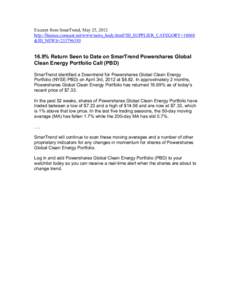 Excerpt from SmarTrend, May 25, 2012 http://finance.comcast.net/www/news_body.html?ID_SUPPLIER_CATEGORY=18068 &ID_NEWS=[removed]% Return Seen to Date on SmarTrend Powershares Global Clean Energy Portfolio Call (PBD)