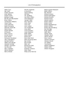 List of Photographers  Adam Fuss Alec Soth Andres Serrano Andy Warhol