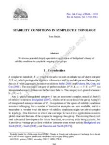 Proc. Int. Cong. of Math. – 2018 Rio de Janeiro, Vol–986) STABILITY CONDITIONS IN SYMPLECTIC TOPOLOGY Ivan Smith