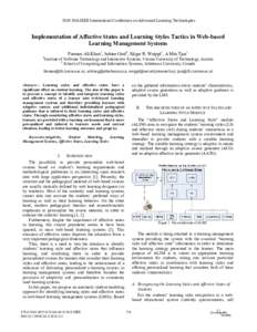 2010 10th IEEE International Conference on Advanced Learning Technologies  Implementation of Affective States and Learning Styles Tactics in Web-based Learning Management Systems 1