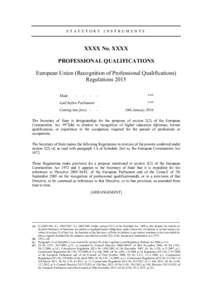 Draft Statutory Instrument: European Union (Recognition of Professional Qualifications) Regulations 2015