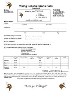 Viking Season Sports Pass Order Form FALL FOOTBALL